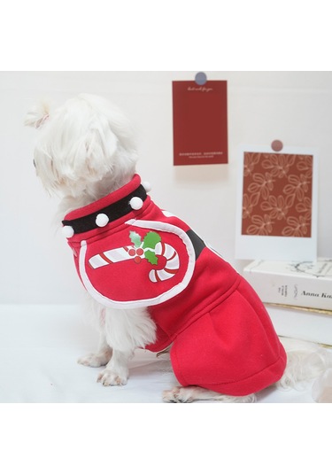 Vkemall Kırmızı Noel Köpek Mantosu, Polyester, L Beden Göğüs:48cm, Sırt:35cm, Boyun:36cm