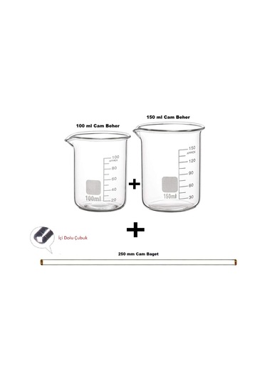 Agena Cam Beher Seti 3 Parça, 1'er Adet 100ml, 150ml Cam Beher Ve 250mm Cam Baget