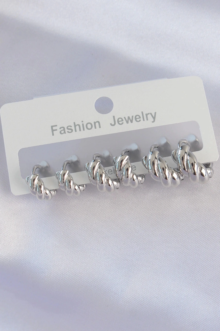 Dodes Pirinç Gümüş Renk Minimal Tırtıklı Küpe Seti Tg27bkp8991 Çok Renkli