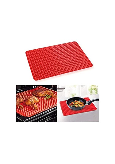 Kırmızı Büyük Kırmızı Piramit Yükseltilmiş Koni Şekilli Silikon Mat Pişirme Ve Kavurma Fırın Izgara Barbekü İçin Süper Yapışmaz Gıda Sınıfı Silikon Kırmızı