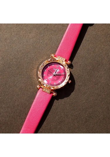 Kadın Vintage Yuvarlak Saat Analog Ve Kolye+küpe+yüzü Rose Gold