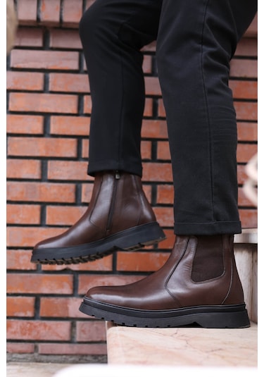 Hakiki Deri Kürklü Erkek Klasik Bot 209kma241 Kahverengi