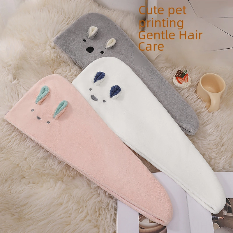 Monyee Kareli Kuru Saç Şapka, Yumuşak Mercan Kadife, Kalın Üçgen Desen, Hızlı Emici, Japon-kore Karikatür Tavşan Kulaklı, Banyo Esyası Diğer