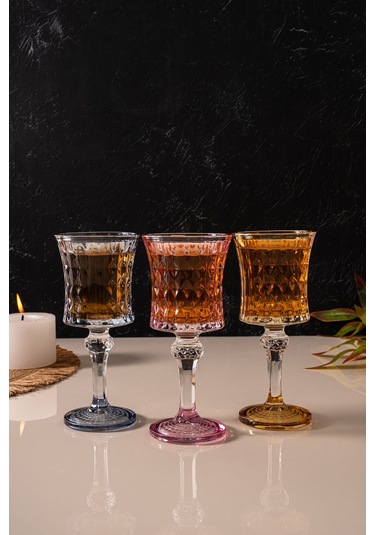 Mest 6 Adet 3 Renk Ayaklı Kahve Yanı Su Bardağı Seti - 140 Cc Bal Renk, Pembe, Mavi 3 Renk