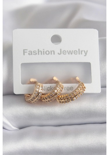 Pirinç Gold Renk Zirkon Taş Detay Halka Model Kadın Küpe Çok Renkli