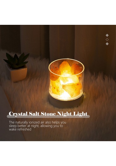 Qingmipy Doğal Himalaya Tuz Lambası - 7 Renkli Led Işık, Usb Şarjlı Hava Temizleyici Dekoratif Aydınlatma Beyaz