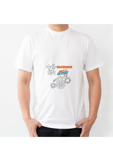 Kişiye Özel Mühendis Tişört - "engineer İsim Soyisim " Tasarımlı Beyaz Unisex Tişört Beyaz