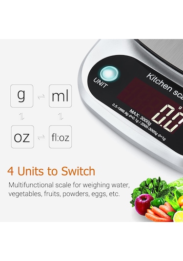 Springsun Minik Dijital Mutfak Terazi, 5kg 0.1g Hassasiyet, 4 Ölçü Birimi G, Ml, Oz, Fl:oz , Paslanmaz Çelik Platform, Fcc/ce/rohs Onaylı - Pil Dahil Değil Çok Renkli