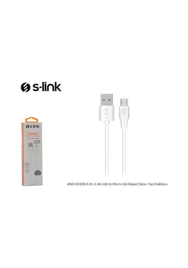 S-link And-kc02b 0.2m 2.4a Usb To Micro Usb Beyaz Data + Sarj Kablosu