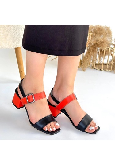 Year Siyah Cilt Turuncu Detaylı Siyah Kadın Topuklu Ayakkabı Siyah2