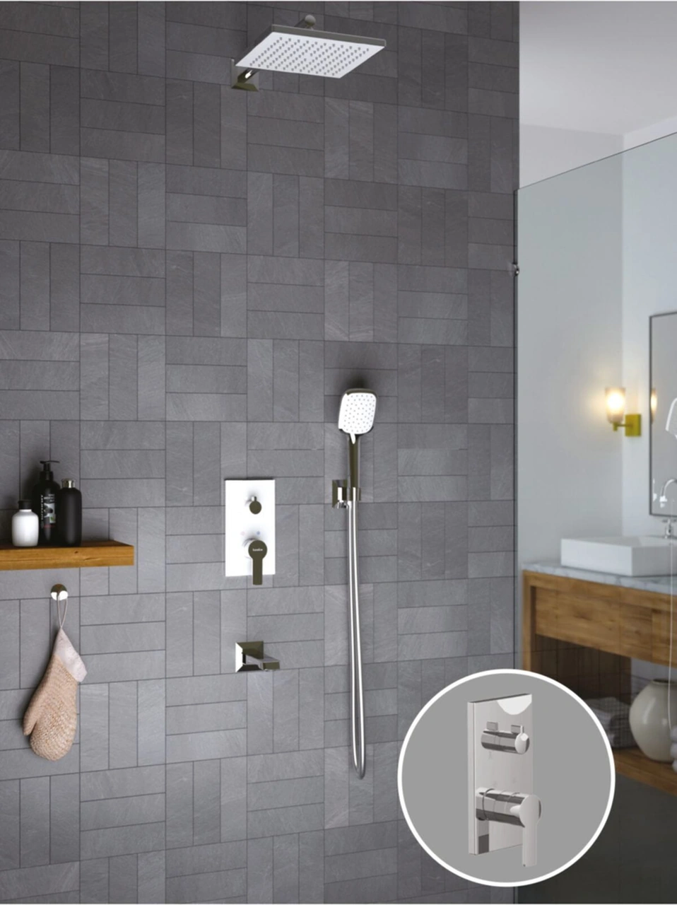 Teska Ciera Beyaz Camlı Üç Yönlü Ankastre Banyo Bataryası Krom