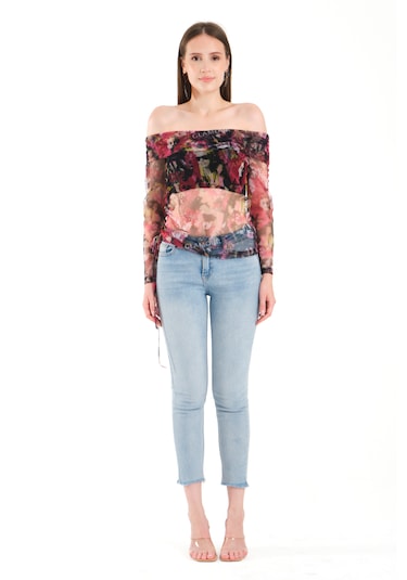 Düşük Omuz Büzgülü Bluz Pembe