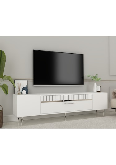 Bakü Tv Sehpası Tv Ünitesi Beyaz Gümüş