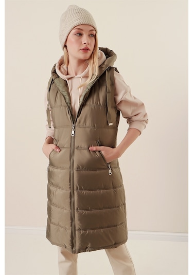 Bigdart 5140 Kapşonlu Uzun Şişme Yelek - Çağla 001