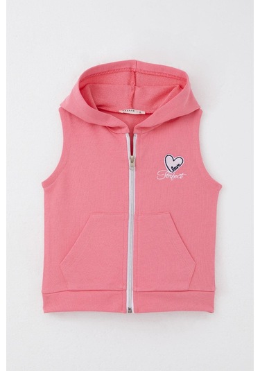 Breeze Kız Çocuk Yelek Kalp & Yazı Nakışlı Fermuarlı 3-8 Yaş, Pembe Pembe