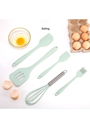 Yeşil Jankng 5 Adet Mutfak Eşyası Seti Silikon Yapışmaz Pişirme Alet Takımı Spatula Tencere Pişirme Gereçler Mutfak Aksesuarları Araçları
