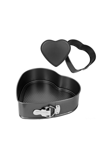 Vkemall 20 Cm Kalp Şeklinde Karbon Çelik Pasta Kalıbı, İki Katlı Kaplama, Çıkarılabilir Taban, Yanmamaz, Sağlıklı Pişirme Gri