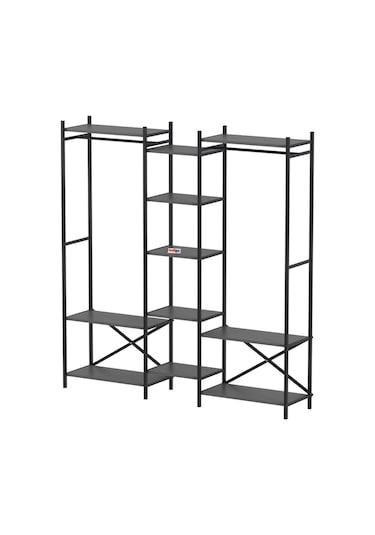 10 Raflı Metal Gardırop Metal Portmanto Açık Gardırop Elbise Dolabı Vestiyer Openix Antrasit