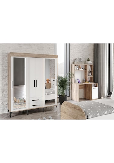 Afilli Ildır Çocuk Odası Takımı Tamamı Mdf Flora Beyaz Aynalı Flora Beyaz