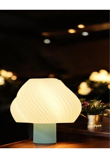 Aura Modern Tasarım Masa Lambası , Komidin Aydınlatma Şık Abajur - Su Yeşili Beyaz Çok Renkli