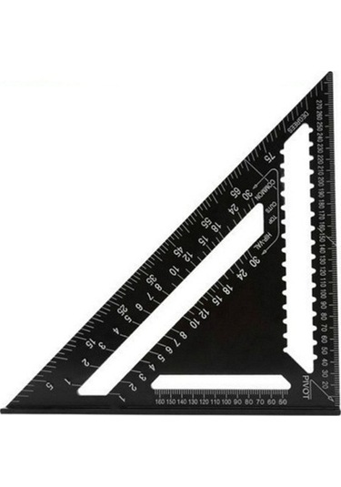 Pazly 12 İncilik Ağaç İşleme Açı Cetveli, Alüminyum, Siyah, Metrik Ölçüm Diğer