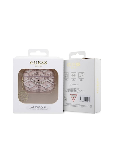 Airpods Pro 2 Uyumlu Kılıf Guess Lisanslı G Cube Desenli 4g Süs Zincirli Pembe