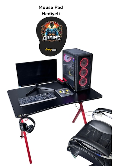Heygaming2 Profesyonel Oyuncu Masası Siyah Kırmızı 110 Cm