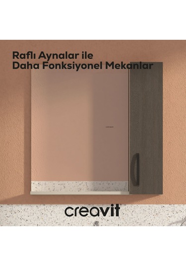 D10 60 Cm Melamin Raflı Ayna Antrasit Meşe Beyaz