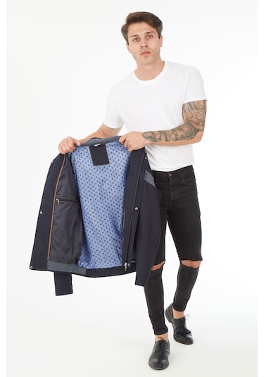 Sposo 1090 Su Itici Kumaş Regular Kalıp Lacivert Erkek Mont Lacivert