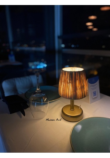 Rafya&hasır Masaüstü Led Kablosuz Pilli Eskitme Gold Saçaksız Eskitme Gold