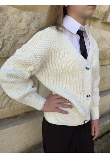 İ-sheep Okul Kazağı Sıcak Düğmeli Kardigan. 178447847 Sütlü