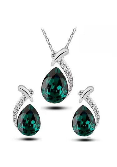 Yeni Collections Damla Taşlı, Trend Zirkon Taş İşlemelitakı Seti Kolye Küpe , Yeni Yıl, Yeşil