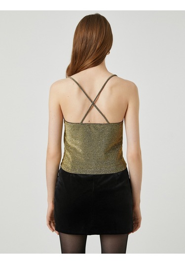 Koton Simli Atlet U Yaka Çapraz Askılı Altın 3wak30005pk 3WAK30005PK199