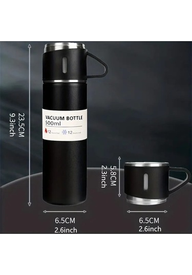 Novahub Paslanmaz Çelik Vakumlu Termos Seti, 500ml Çift Duvarlı İzole Şişe, İş-ofis-okul İçin - Sıcak/soğuk İçecekler Yeşil Yeşil
