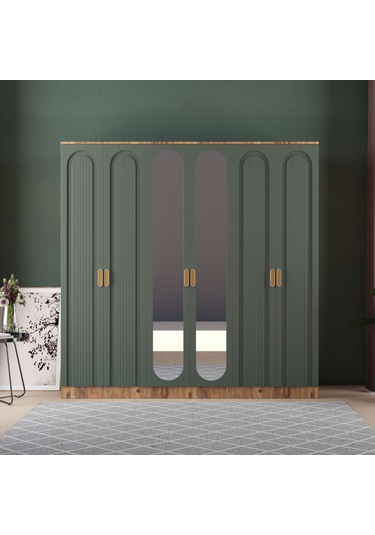 Mila 6 Kapaklı Eko Gardırop - Mdf Kapak Yeşil