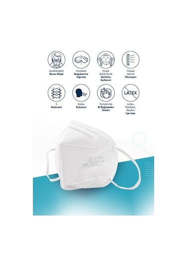 Musk Ffp3 Maske N99 Beyaz Renk 10 Adet