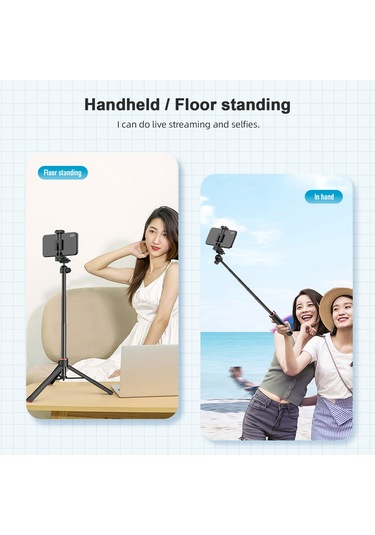 Geeksen 147cm Profesyonel Selfie Çubuğu Ve Tripod - 360 Dönebilir, 2kg Taşıma Kapasiteli, Canlı Yayın & Vlog İçin Siyah