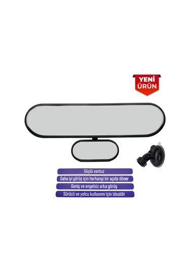 Vantuzlu Ayna, Çift Görüşlü İç İlave Ayna, 27x7 Cm - Siyah Br0221182