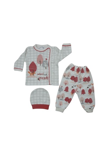 Hoppala4008 Kareli Manşetli Yenidoğan 3 Lü Zıbın Seti Kırmızı Çok Renkli