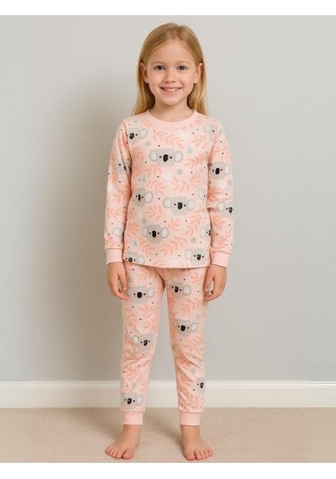 Kız Çocuk Koala Baskılı Pamuklu Pijama Takımı-16060 SOMON