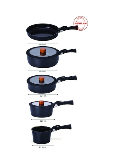 Neoflam Midas Ayrılabilen Saplı İç İçe Geçebilen 11 Parça Tencere Seti Siyah