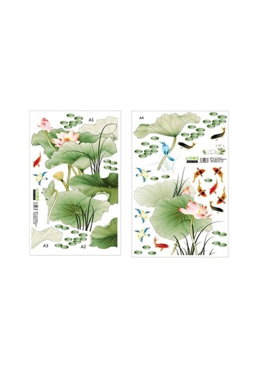 2 Adet/takım Duvar Sticker Çin Tarzı Su Geçirmez Kendinden Yapışkanlı Lotus Sazan Uçan Kuşlar Arka Plan Etiket Yatak Odası Dekoru Diğer