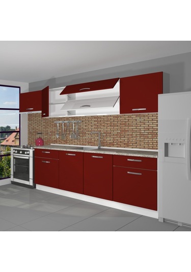 Decoraktiv Prestij 280 Mdf Hazır Mutfak Dolabı - Tezgah Dahil - Bordo