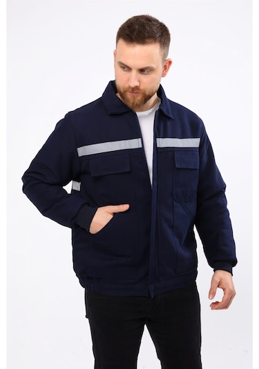 İş Elbisesi Mont 7/7 Gabardin Kumaş Reflektörlü Lacivert