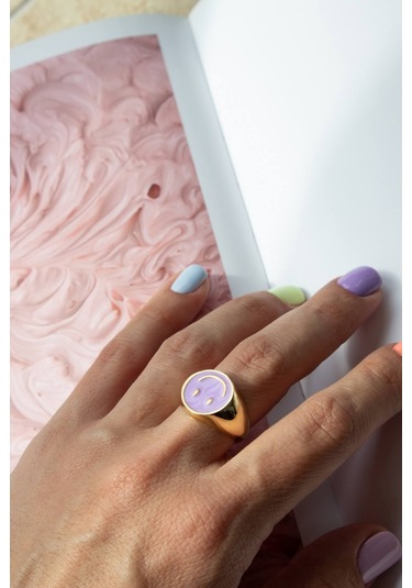 Mor Renkli Altın Kaplama Ayarlanabilir Gülen Yüz Yüzük Altın