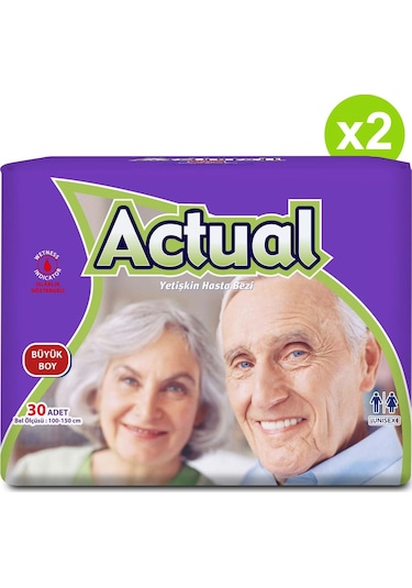 Actual Büyük Boy Yetişkin Hasta Bezi Large Beden 2 x 30'Lu