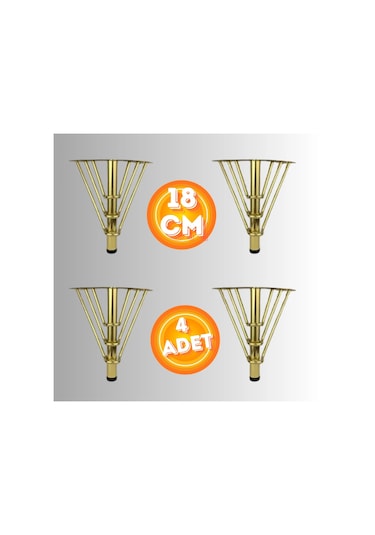 18 Cm Metal 3 Telli Koltuk Ayağı Mobilya Ayağı Ünite Ayağı Konsol Ayağı Puf Berjer Ayağı 4 Adet Gold