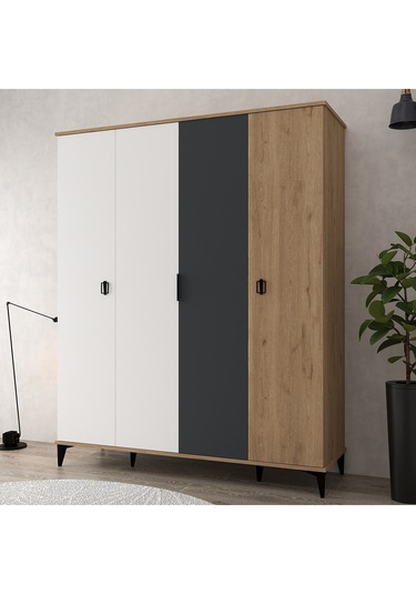 6402 Neva 4 Kapılı 200 Cm Gizli Çekmeceli Gardırop , Elbise Dolabı , Genç Odası Antrasit - Beyaz 6402 Neva 4 Kapılı 200 Cm Gizli Çekmeceli Gardırop , Elbise Dolabı , Genç Odası Antrasit - Beyaz