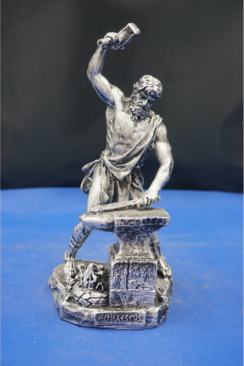 Hephaestus Ateş Tanrısı Heykel Biblo Mitolojik Heykel Özel Tasarım 22 Cm Ev Dekor Aksesuar Gümüş