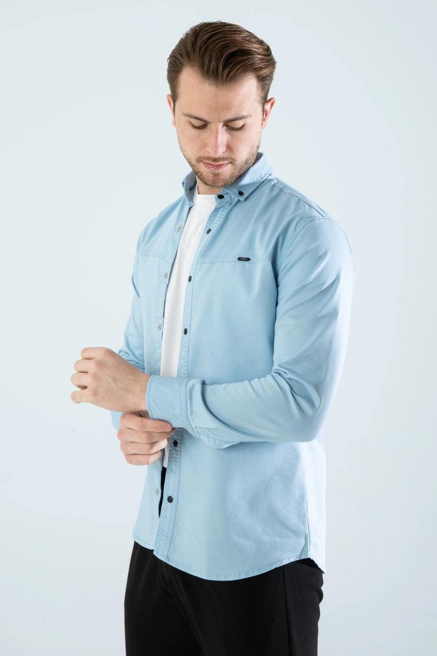 Slim Fit Erkek Cepsiz Kot Gömlek A.mavi